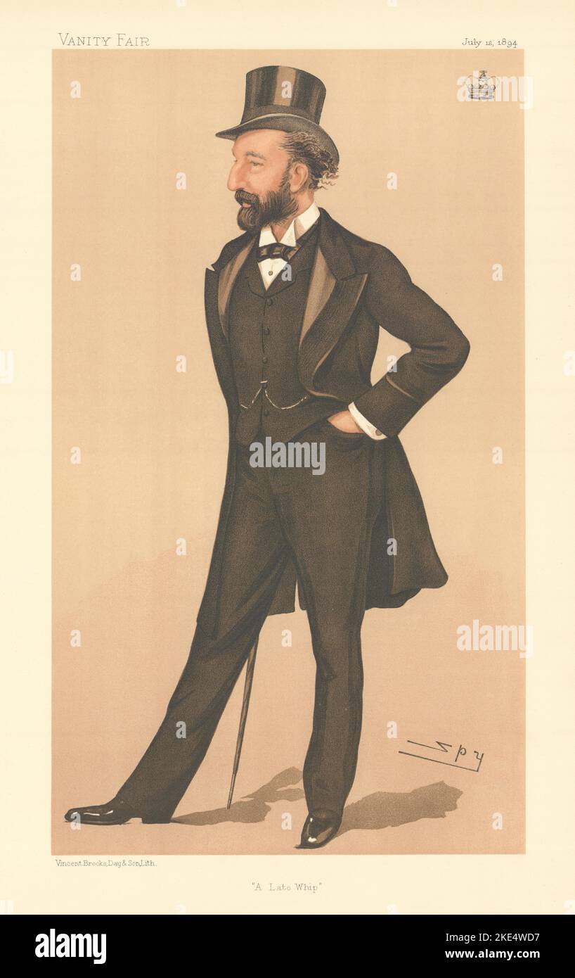 EITELKEIT FAIR SPION CARTOON Lord Tweedmouth 'A Late Whip' Politik 1894 alten Druck Stockfoto