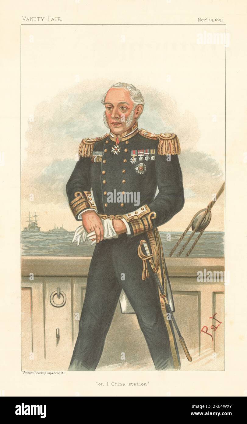 EITELKEIT FAIR SPIONAGE CARTOON Vizeadmiral Edmund Fremantle 'auf 1 China Station' 1894 Stockfoto