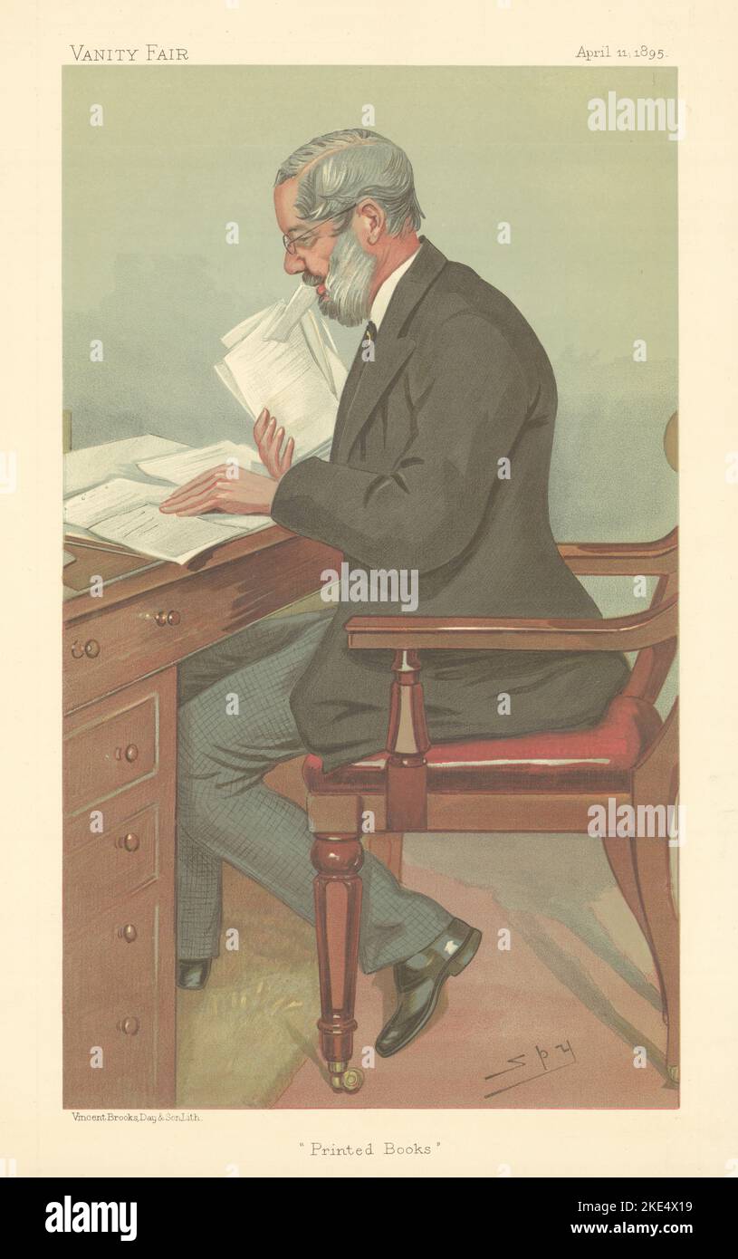 EITELKEIT FAIR SPIONAGE CARTOON Dr. Richard Garnet 'Printed Books' British Museum 1895 Stockfoto
