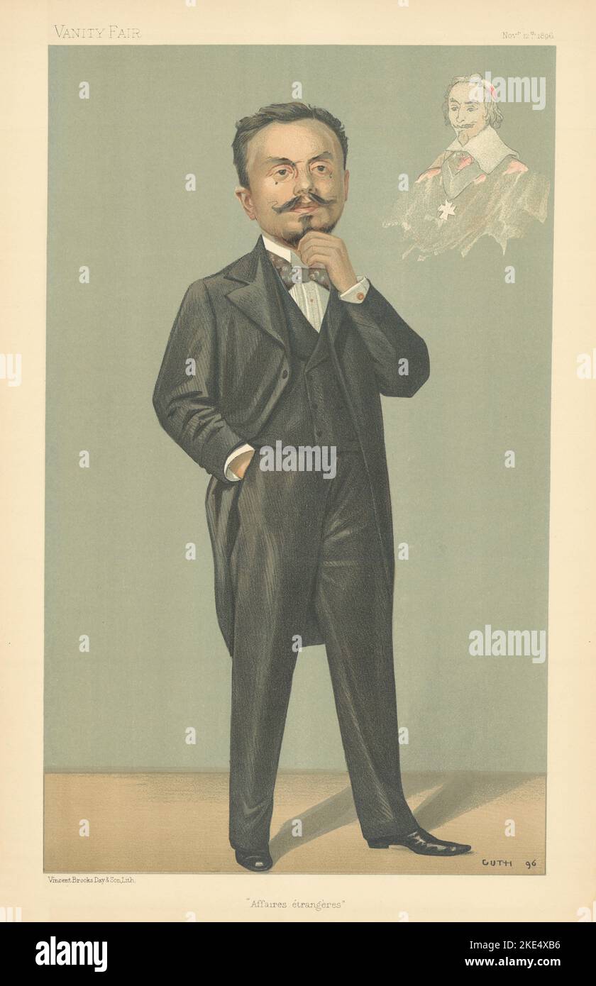 EITELKEIT FAIR SPIONAGE CARTOON Gabriel Hanotaux 'Affaires Etrangeres' Frankreich. GUTH 1896 Stockfoto