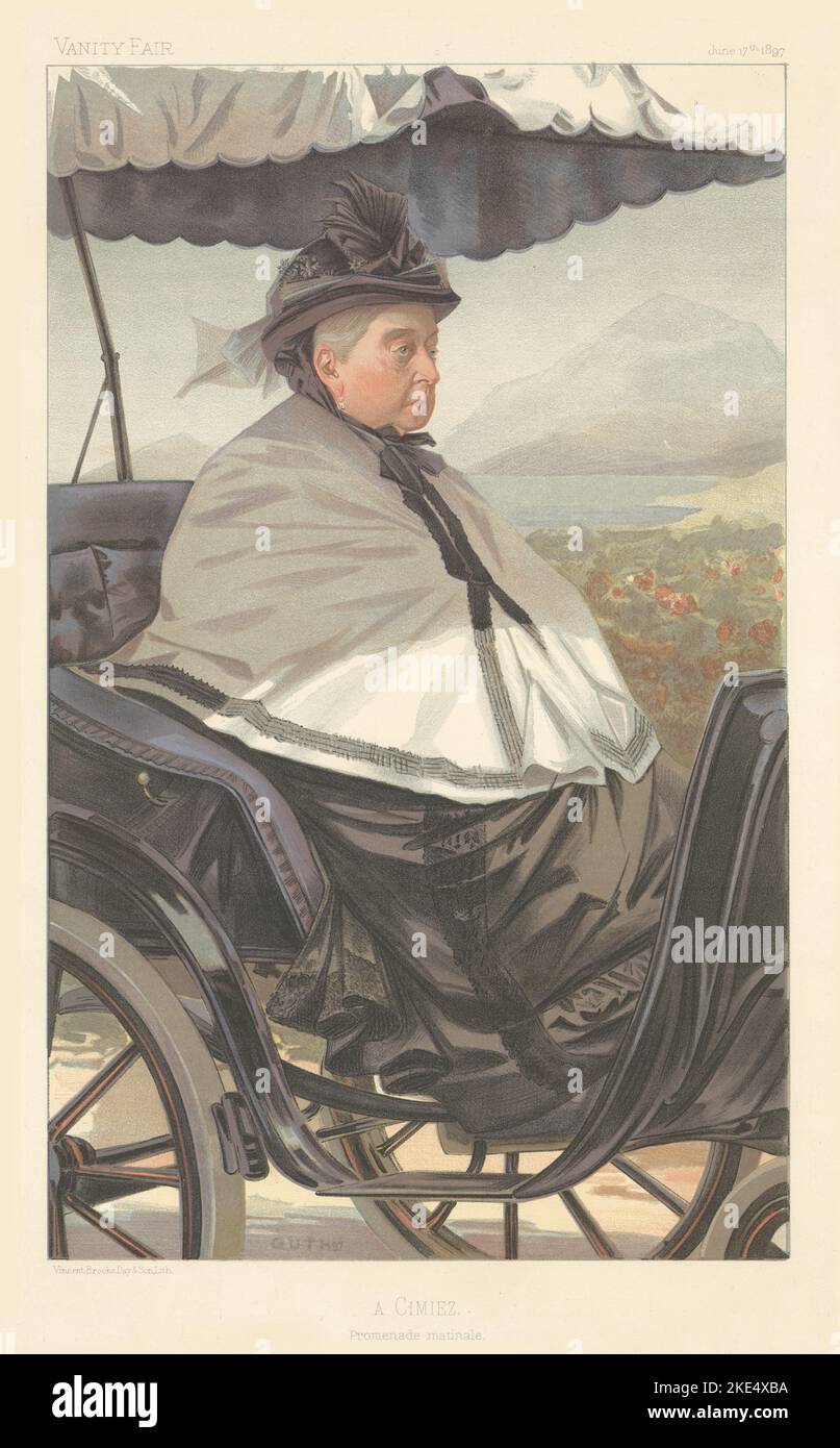 EITELKEIT FAIR SPIONAGE CARTOON Ihre Majestät Königin-Kaiserin Victoria 'A Cimiez…' Schön 1897 Stockfoto