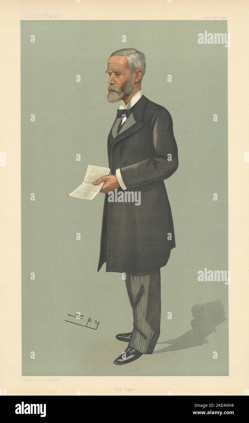 EITELKEIT FAIR SPIONAGE CARTOON Sir John Gordon Sprigg 'The Cape' Südafrika 1897 Stockfoto