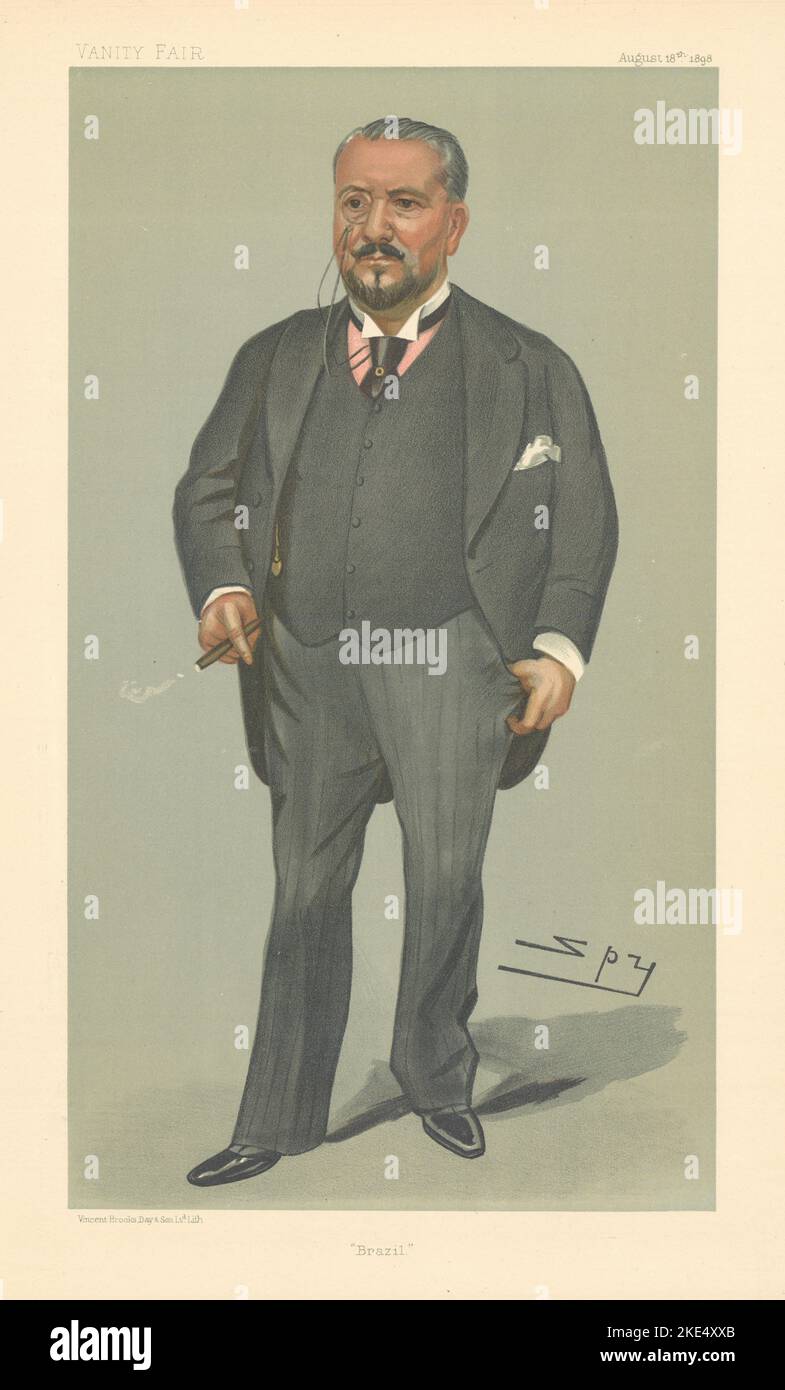 EITELKEIT FAIR SPIONAGE CARTOON der Chevalier de Souza Correa 'Brasilien'. Diplomat 1898 Stockfoto