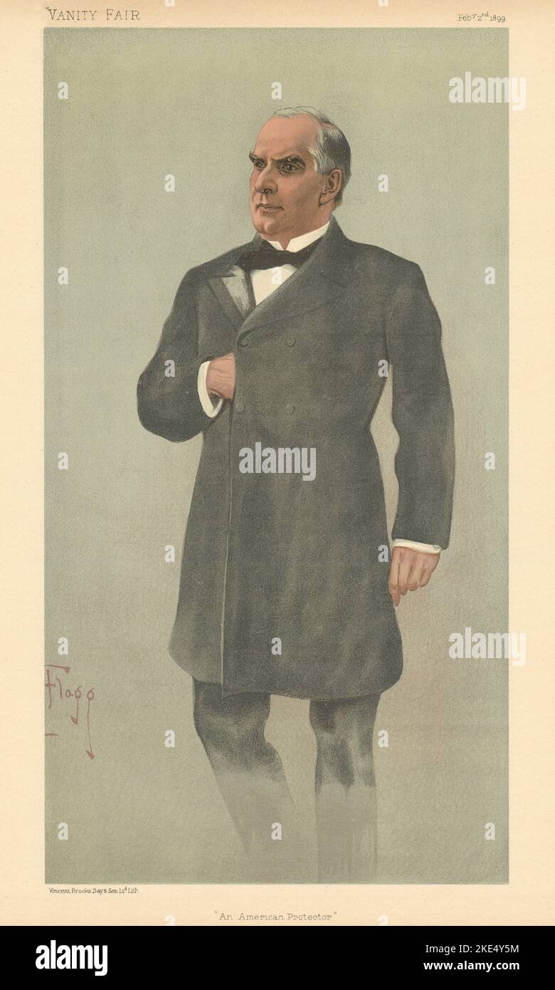 EITELKEIT FAIR SPION CARTOON Präsident William McKinley 'an American Protector' 1899 Stockfoto