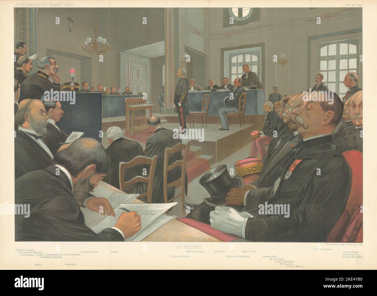 FRISIERKOMMANDO-SPIONAGE-ZEICHENTRICKFILME. Der Prozess gegen Alfred Dreyfus 'in Rennes' 1899 Stockfoto