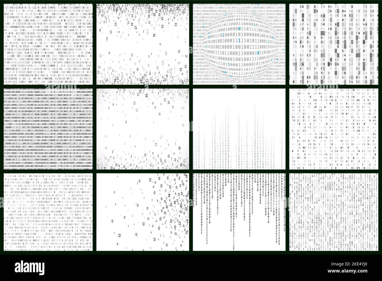 Hintergrund im Matrixstil in schwarz-weißen Farben. Digitaler Datenstrom. Vektorgrafik Stock Vektor