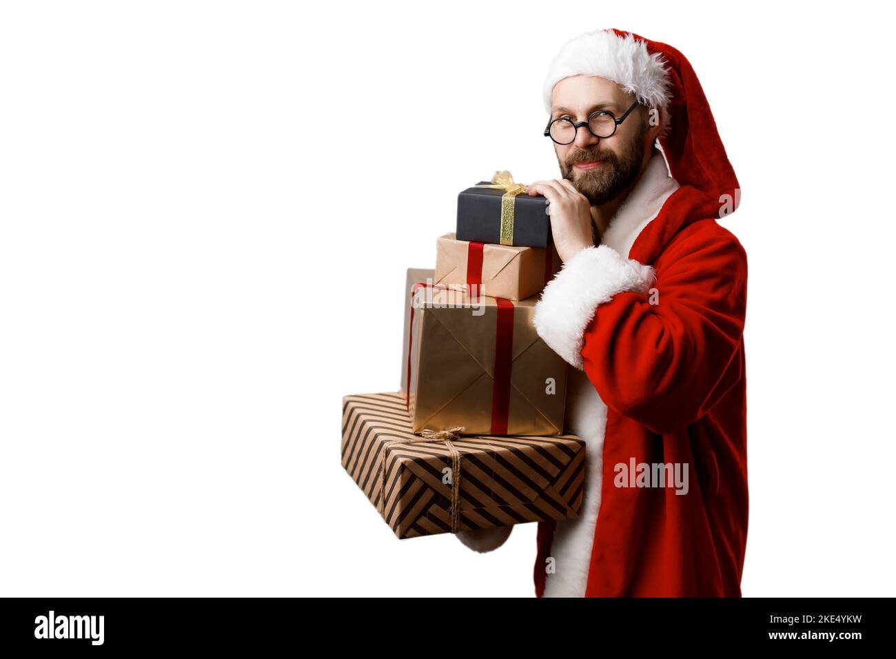 Santa Claus holding präsentiert Stockfoto