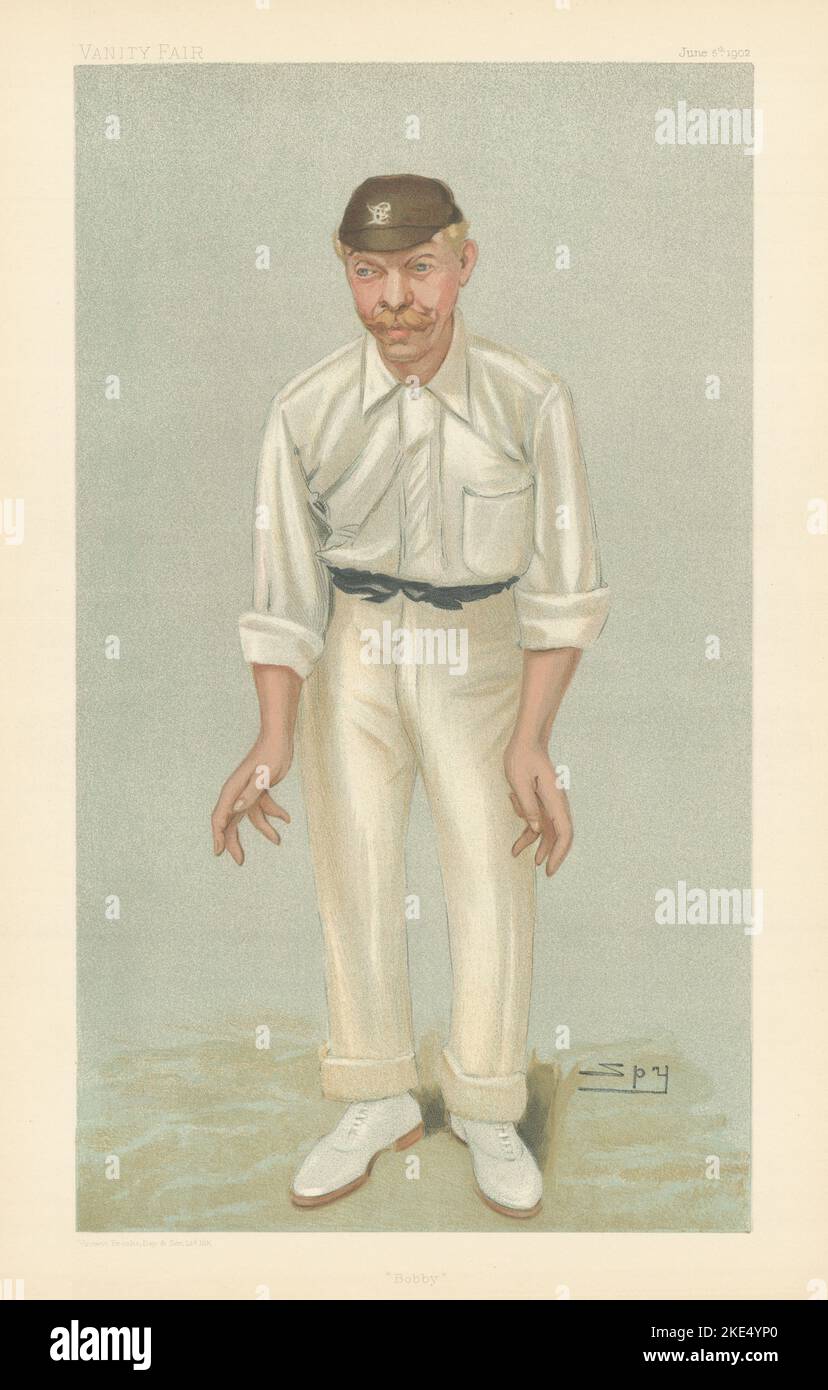 VANITY FAIR SPION CARTOON Robert Abel 'Bobby' Cricket 1902 alten antiken Druck Stockfoto