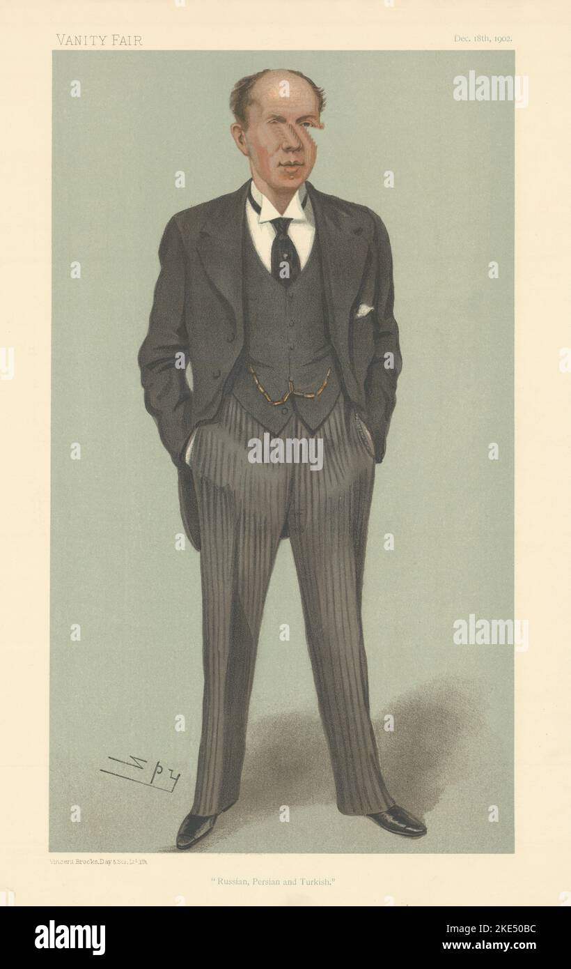 EITELKEIT FAIR SPIONAGE CARTOON Alexander Condie Stephen 'Russisch, Persisch &…' 1902 Stockfoto