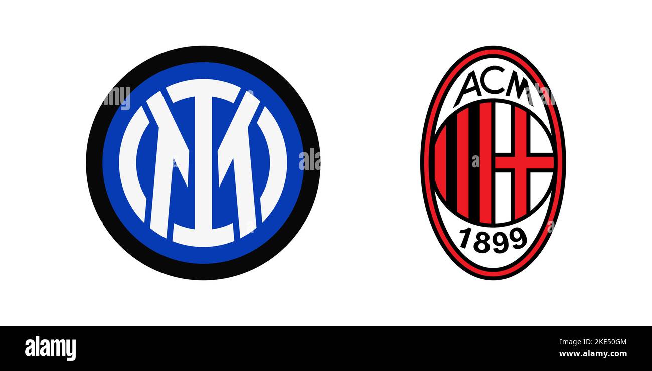 Vinnitsa, Ukraine - 14. Oktober 2022: Italien, Serie A Liga Fußballderby della madonnina Milan vs Inter. Vektorgrafik redaktionelle Illustration Stock Vektor