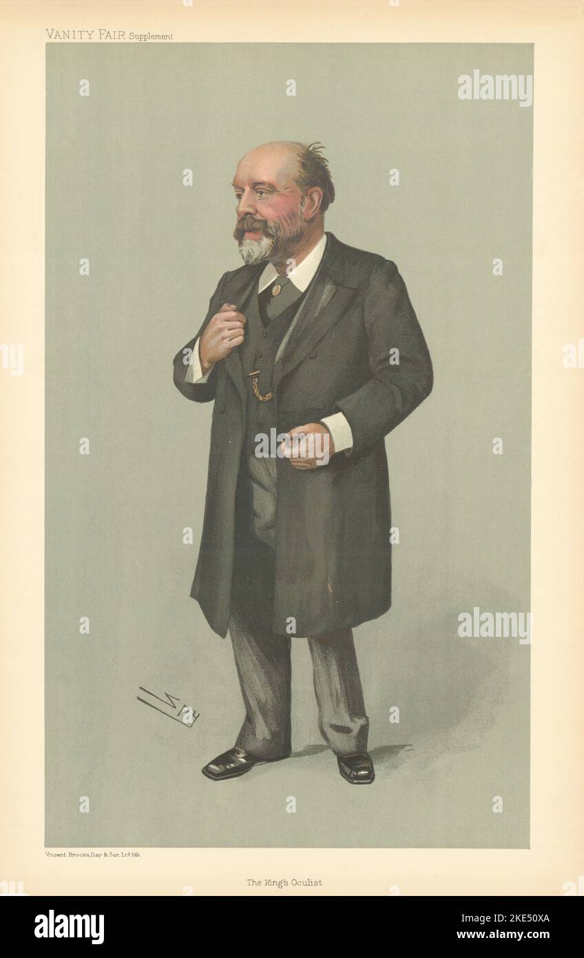 EITELKEIT FAIR SPIONAGE CARTOON Sir Anderson Critchett 'The King's Oculist' Doctors 1905 Stockfoto