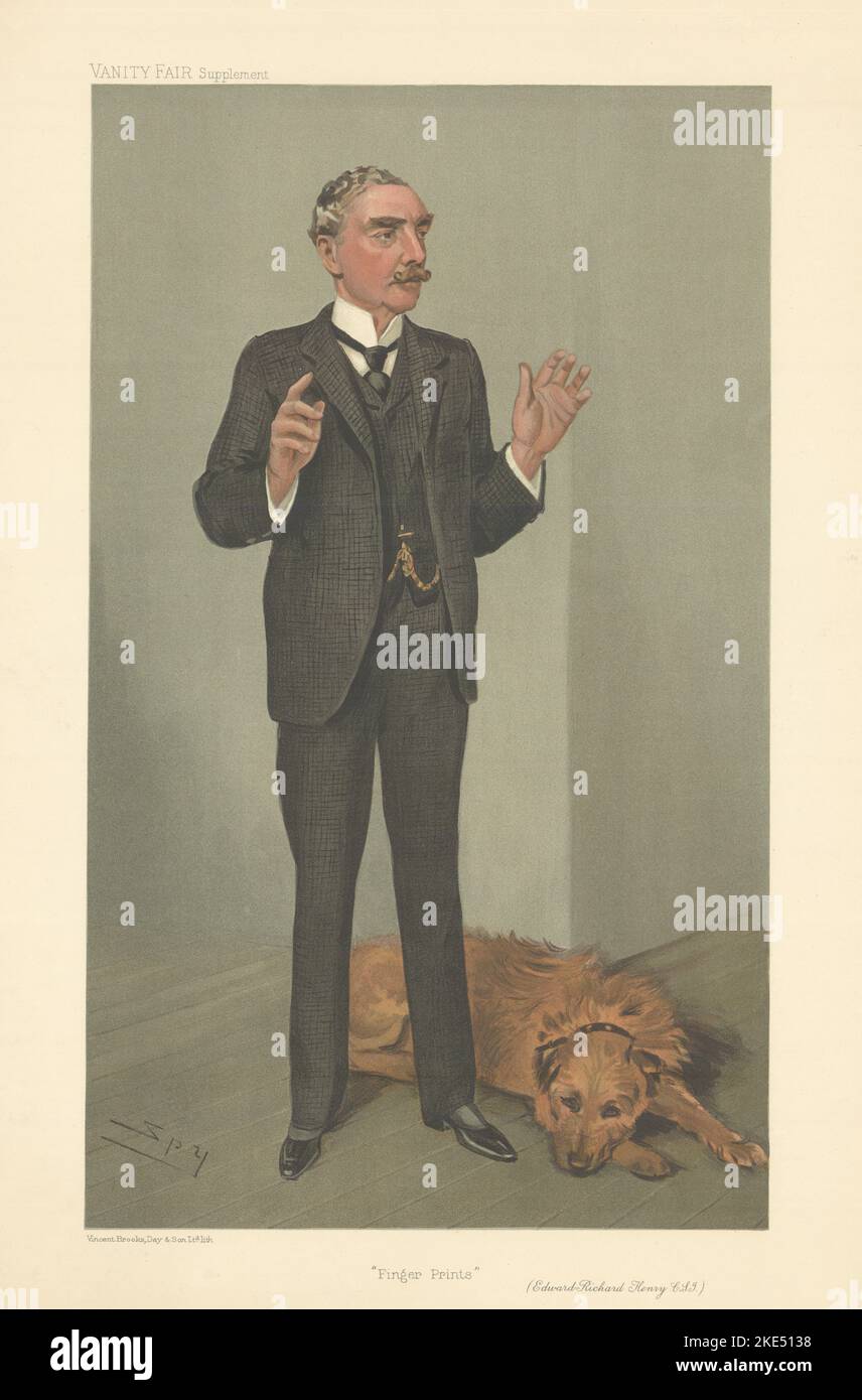EITELKEIT FAIR SPIONAGE CARTOON Edward Richard Henry 'Finger Prints' Police 1905 Stockfoto