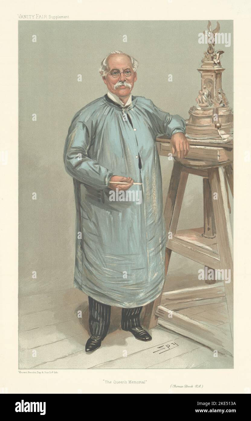 EITELKEIT FAIR SPIONAGE CARTOON Thomas Brock RA 'The Queen's Memorial' Bildhauer 1905 Stockfoto