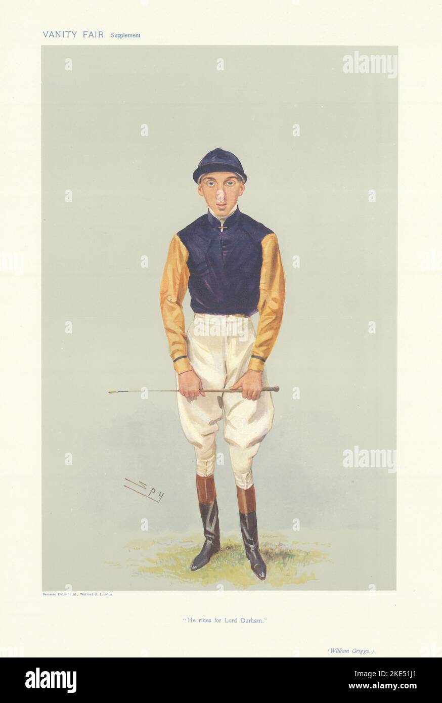 EITELKEIT FAIR SPIONAGE CARTOON William Griggs 'Er reitet für Lord Durham' Jockey 1906 Stockfoto