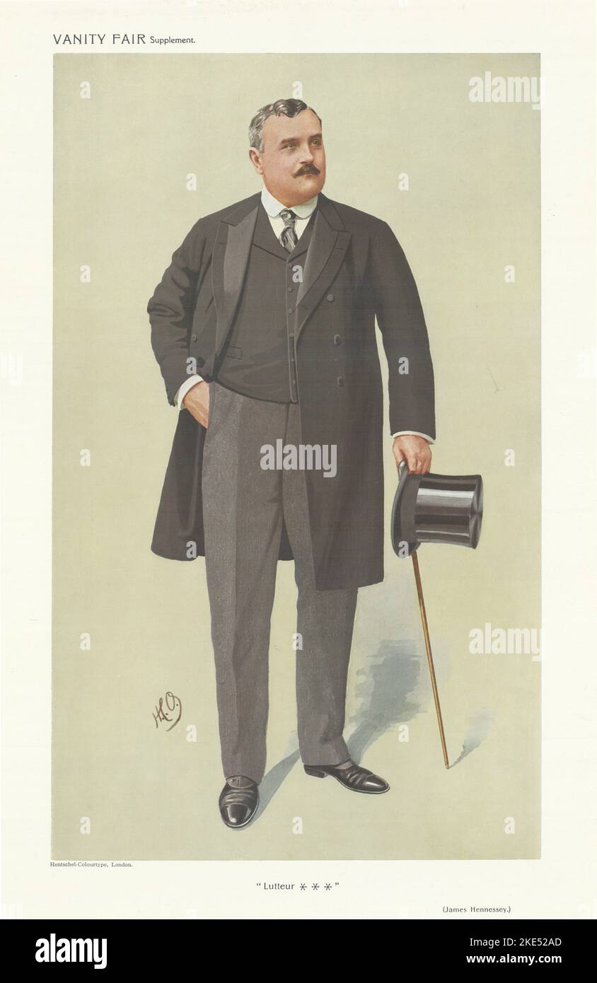 EITELKEIT FAIR SPIONAGE CARTOON James Richard Hennessy 'Lutteur ***' Wein. Bis HCO 1910 Stockfoto