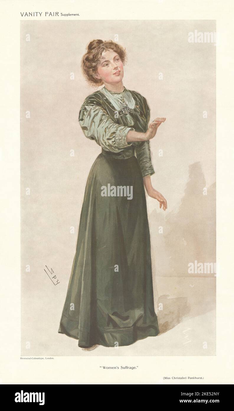 EITELKEIT FAIR SPIONAGE CARTOON Christabel Pankhurst 'Frauenwahlrecht' Suffragette 1910 Stockfoto