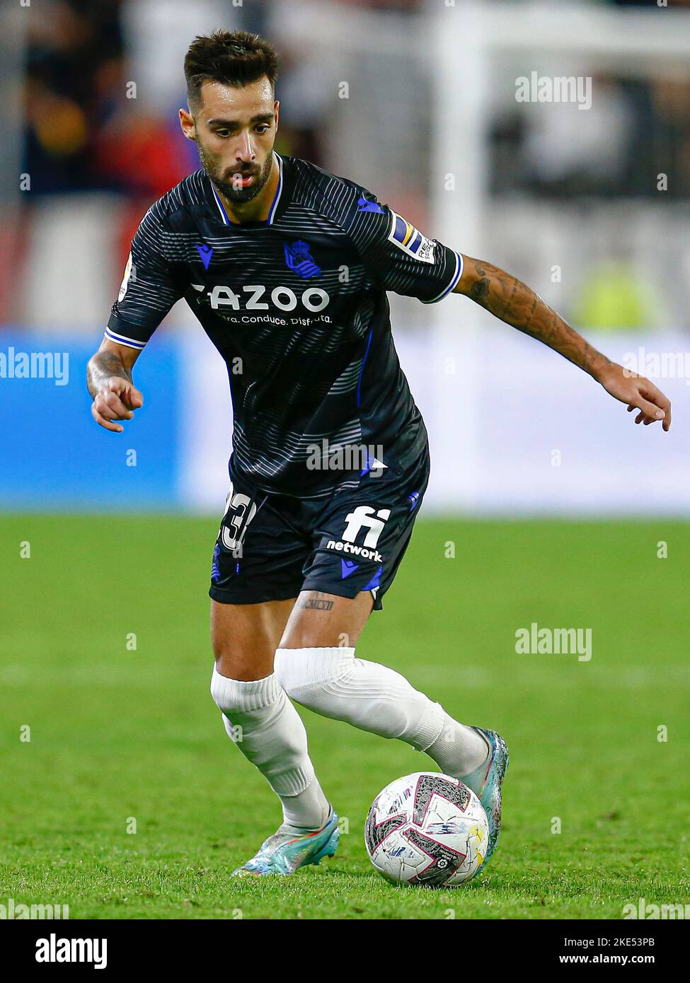 Brais Mendez von Real Sociedad während des La Liga-Spiels zwischen dem FC Sevilla und Real Sociedad spielte am 9. November 2022 im Sanchez Pizjuan-Stadion in Sevilla, Spanien. (Foto: Antonio Pozo / PRESSIN) Stockfoto