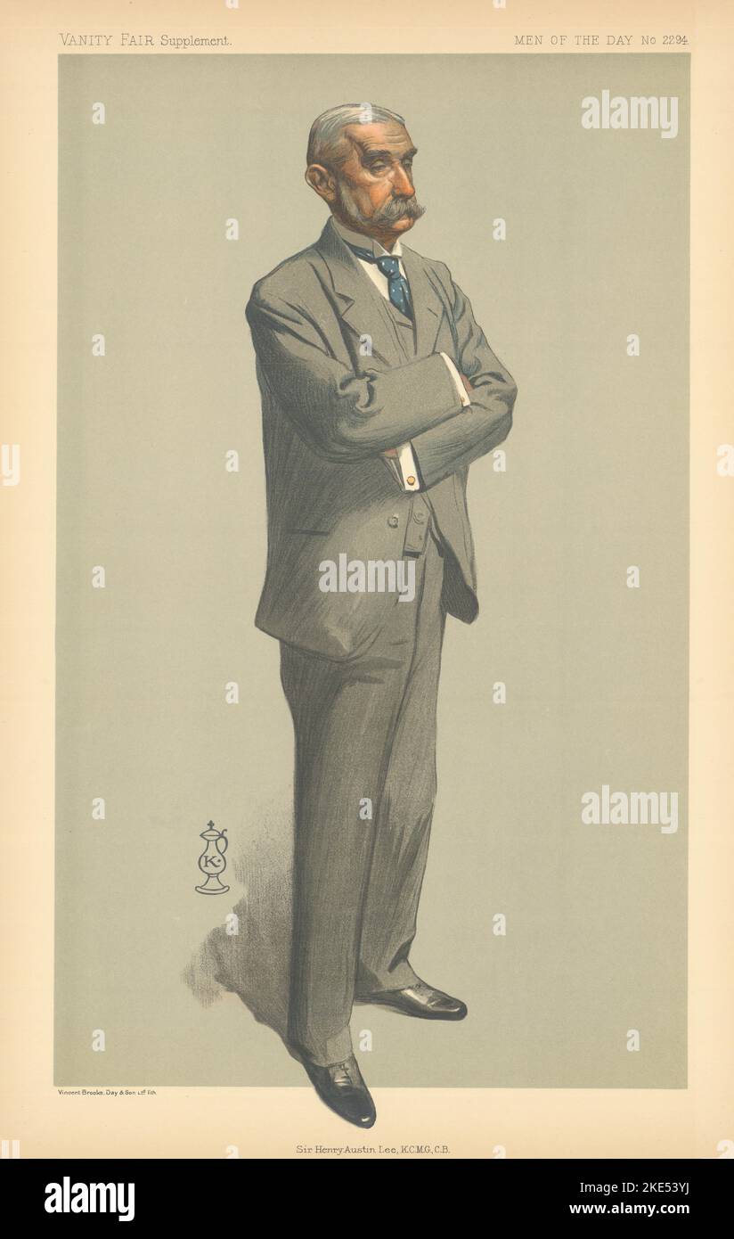 EITELKEIT FAIR SPIONAGE CARTOON Sir Henry Austin Lee. Diplomat. Jethou. Frankreich 1912 Stockfoto