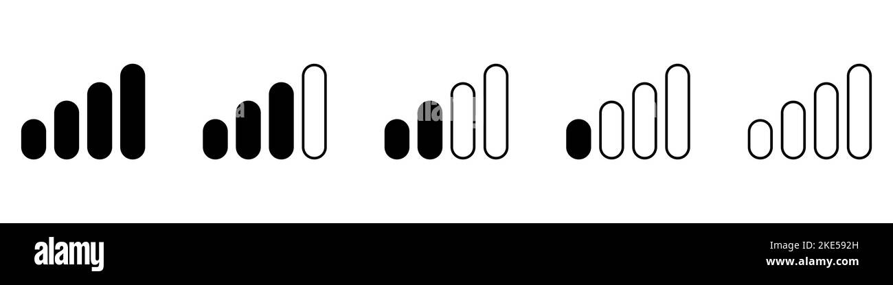 Symbol für mobiles Signal. Satz der Signalstärkeanzeige. Schwarze Signalbalken. Vektorgrafik Stock Vektor