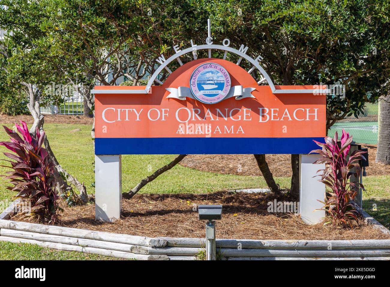 Stadt von Orange Beach Grenzschild Alabama USA, Orange Beach Eine Gemeinschaft an der Golfküste Alabama Amerika Stockfoto