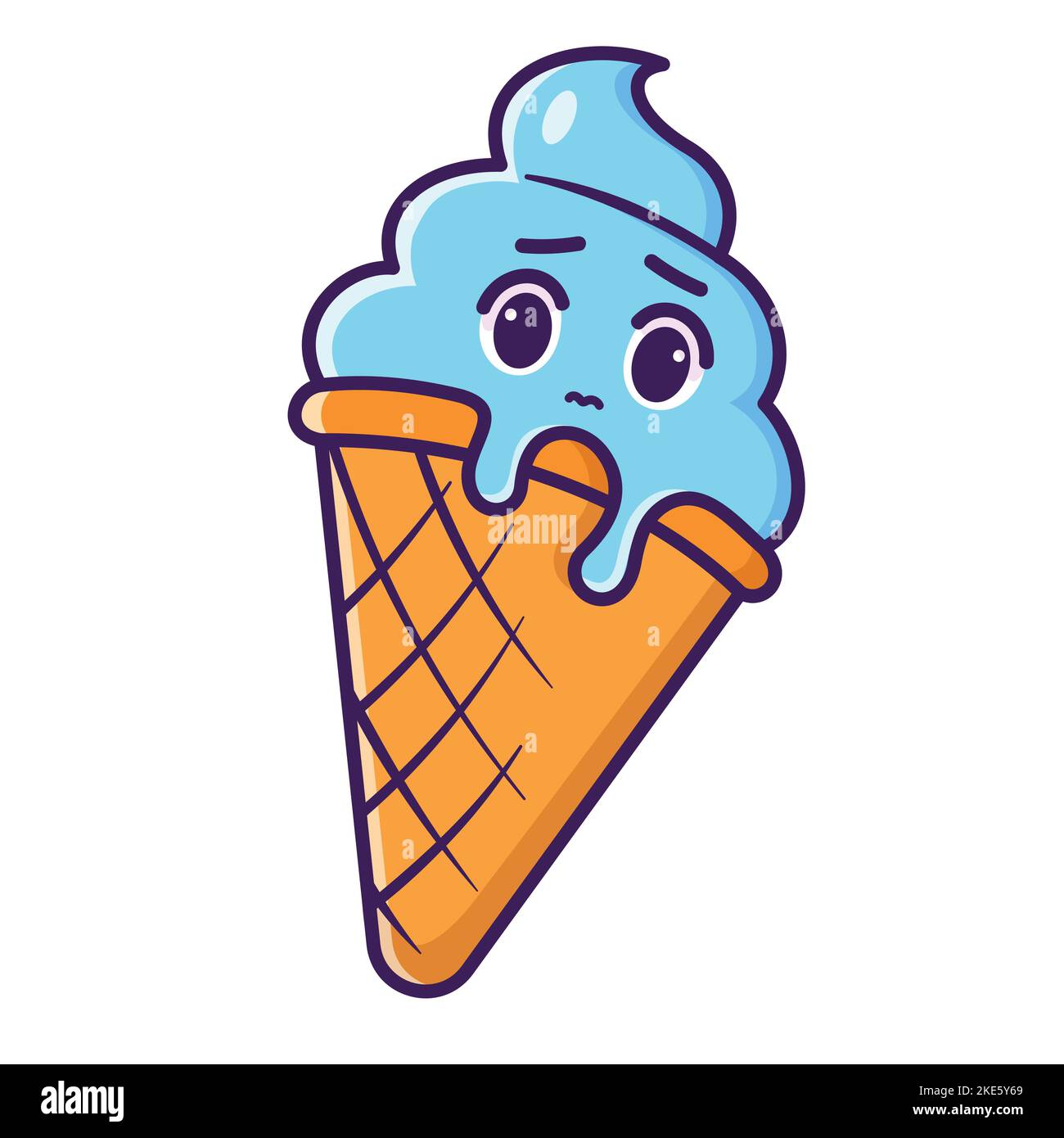 Eine digitale Illustration eines süßen Cartoon-Sad-blauen Eiswürfelkegels, isoliert auf weißem Hintergrund Stock Vektor
