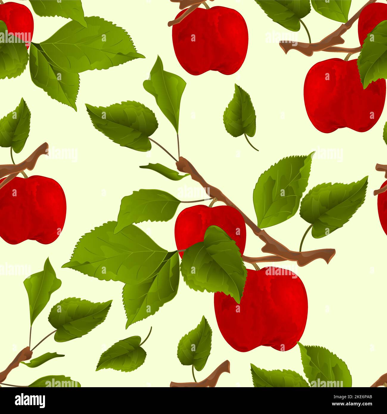 Nahtlose Textur Zweig Apfelbaum mit roten Äpfeln und Blätter Herbst Hintergrund Aquarell Vitage Vektor Illustration editierbar Hand zeichnen Stock Vektor