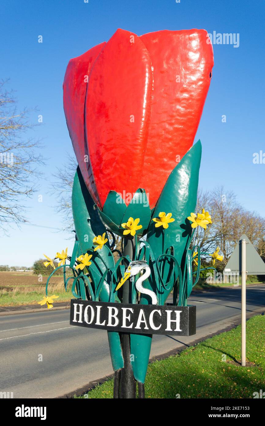 Stadtschild, Spalding Road, Holbeach, Lincolnshire, England, Vereinigtes Königreich Stockfoto