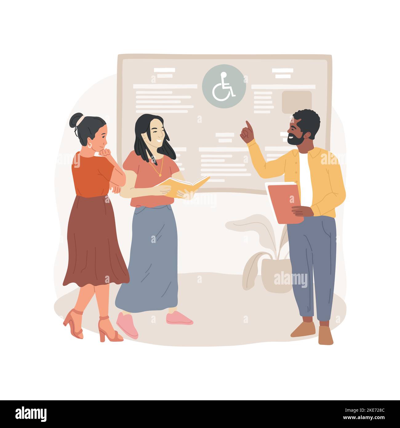 Individualisierter Lehrplan isolierte Cartoon-Vektor-Illustration. Lehrer sitzen zusammen diskutieren Lehrplan, ersetzen Aktivitäten, individualisierte Klassen für behinderte Kinder Vektor-Cartoon. Stock Vektor