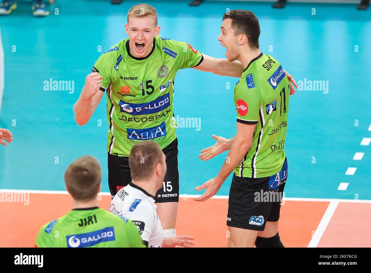 Trient, Italien. 10.. November 2022. Jubel von Lou Kindt - Decospan VT Menen während des ITAS Trentino gegen Decospan VT Menen, CEV Champions League Volleyballspiel in Trient, Italien, November 10 2022 Quelle: Independent Photo Agency/Alamy Live News Stockfoto