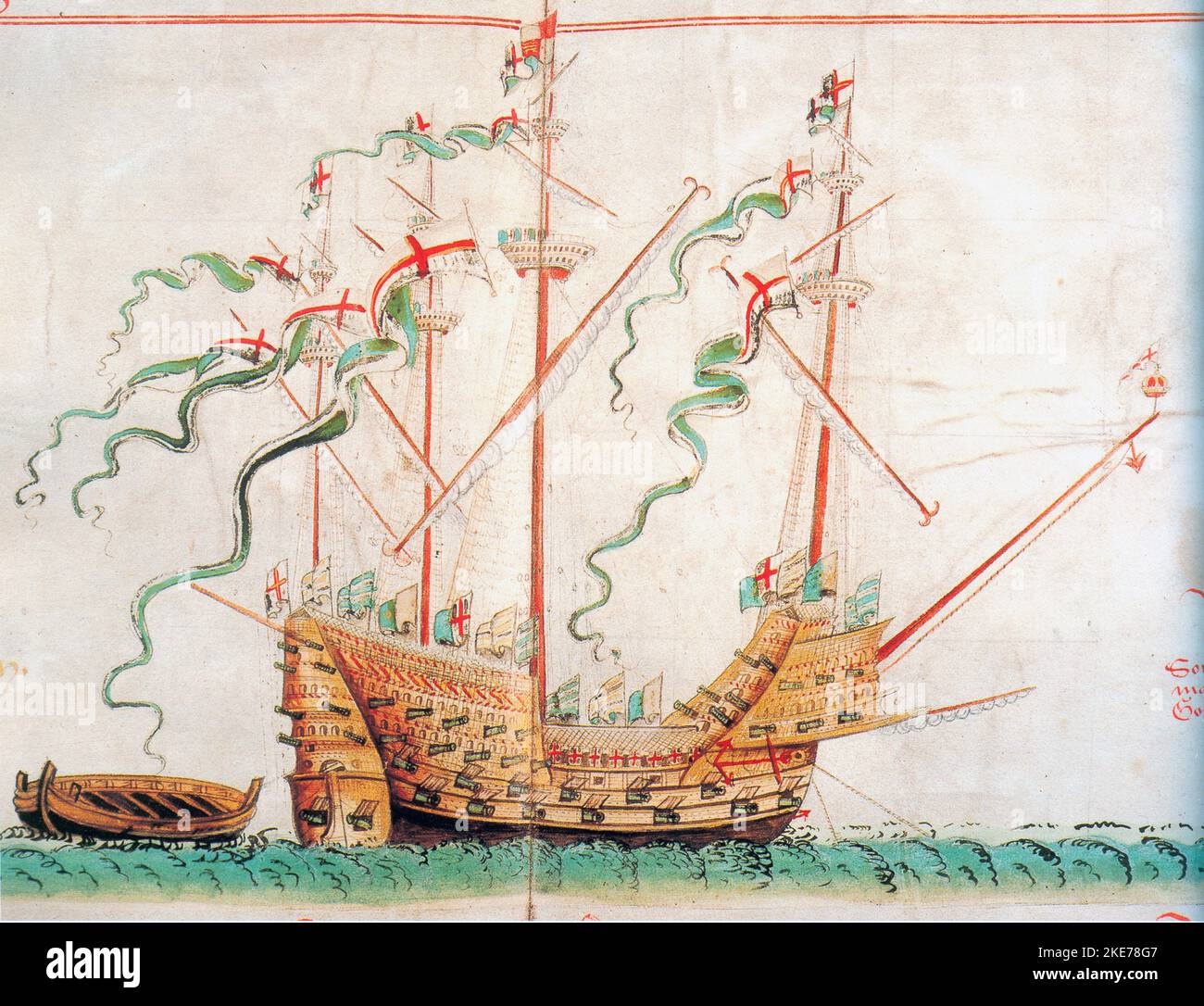 Die Carrack Henri Grace à Dieu, Henry Grace à Dieu ('Henry, Thanks Be To God'), auch bekannt als Great Harry, englische Carrack oder 'großes Schiff' der königlichen Flotte im 16.. Jahrhundert Stockfoto