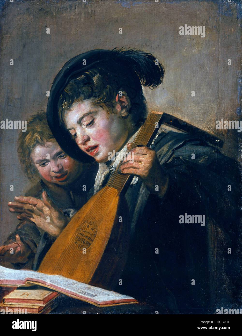 Zwei singende Jungen mit einer Laute und einem Musikbuch, 1625, Gemälde von Frans Hals Stockfoto