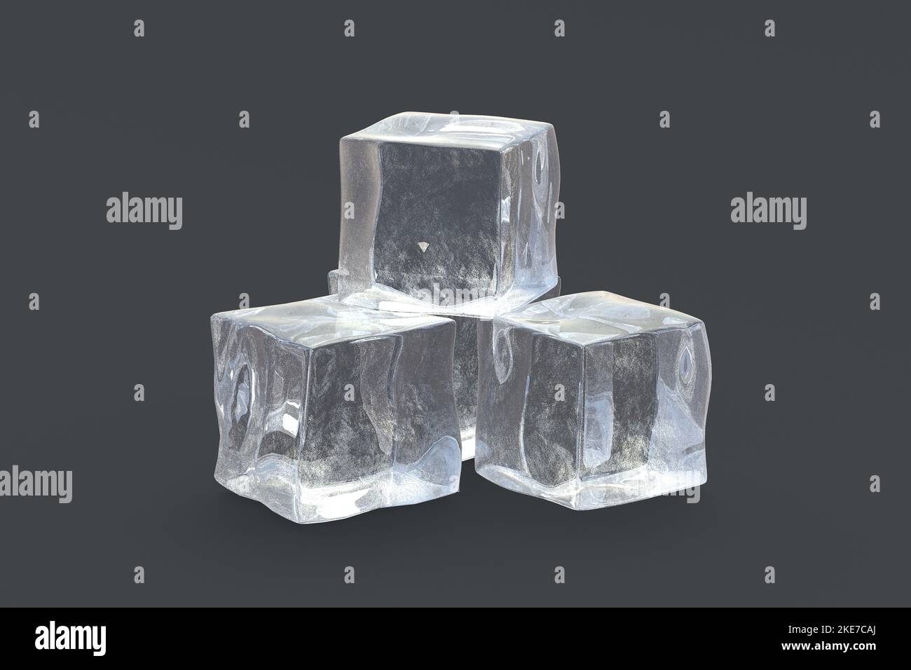 Stapel von Eiswürfeln auf schwarzem Hintergrund. 3D Rendern Stockfoto