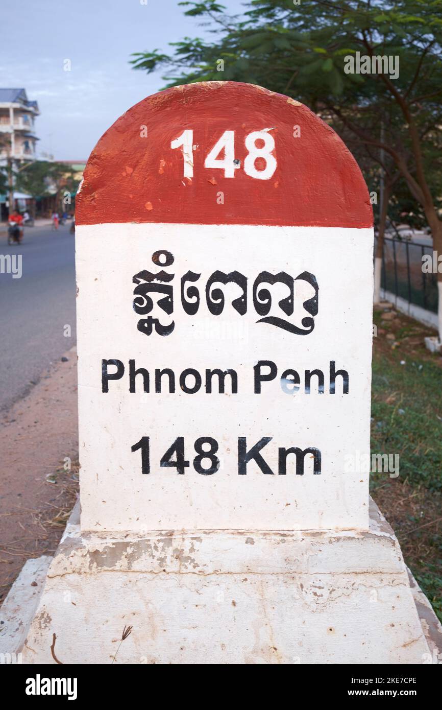 Distanz Milepost Kampot Kambodscha Stockfoto