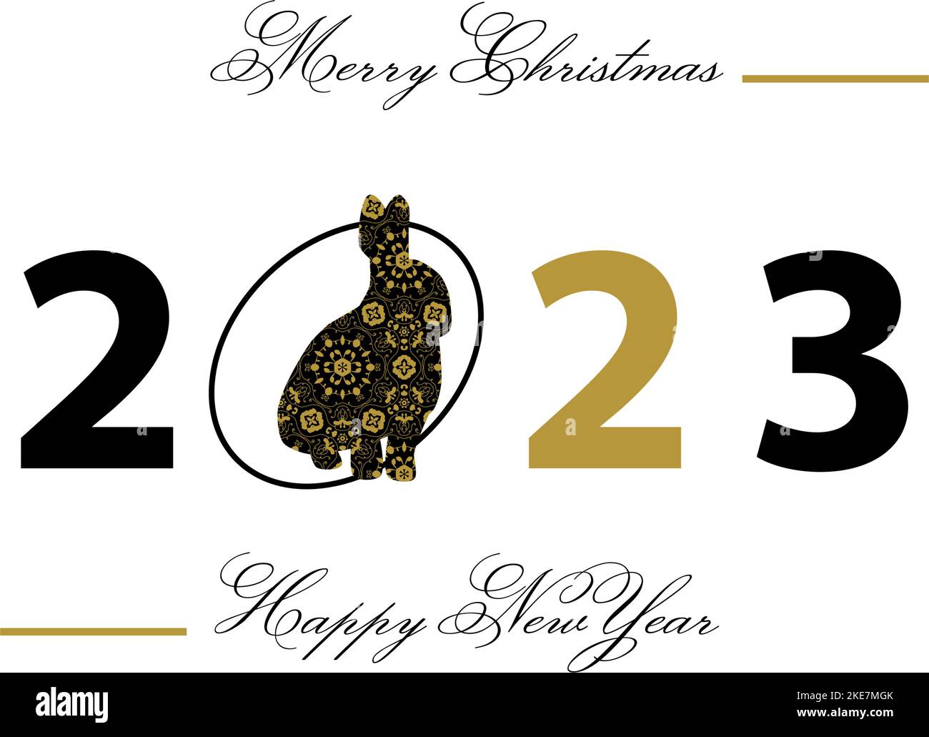Frohes Neues Jahr 2023. Karte mit Kaninchen und Schneeflocken Stock Vektor