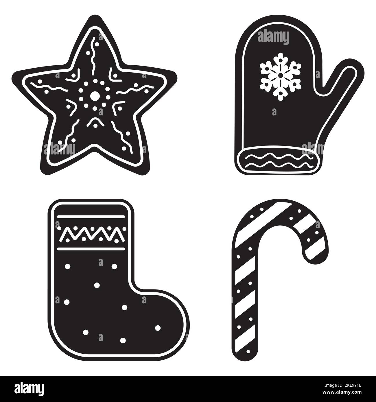 Weihnachtsplätzchen-Symbole. Kekse und Weihnachtsgebäck Desserts Backwaren Vektor-Set. Stock Vektor