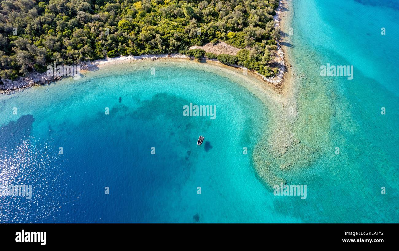 Luftaufnahme der Kleopatra-Insel Gokova Bay Türkei Stockfoto