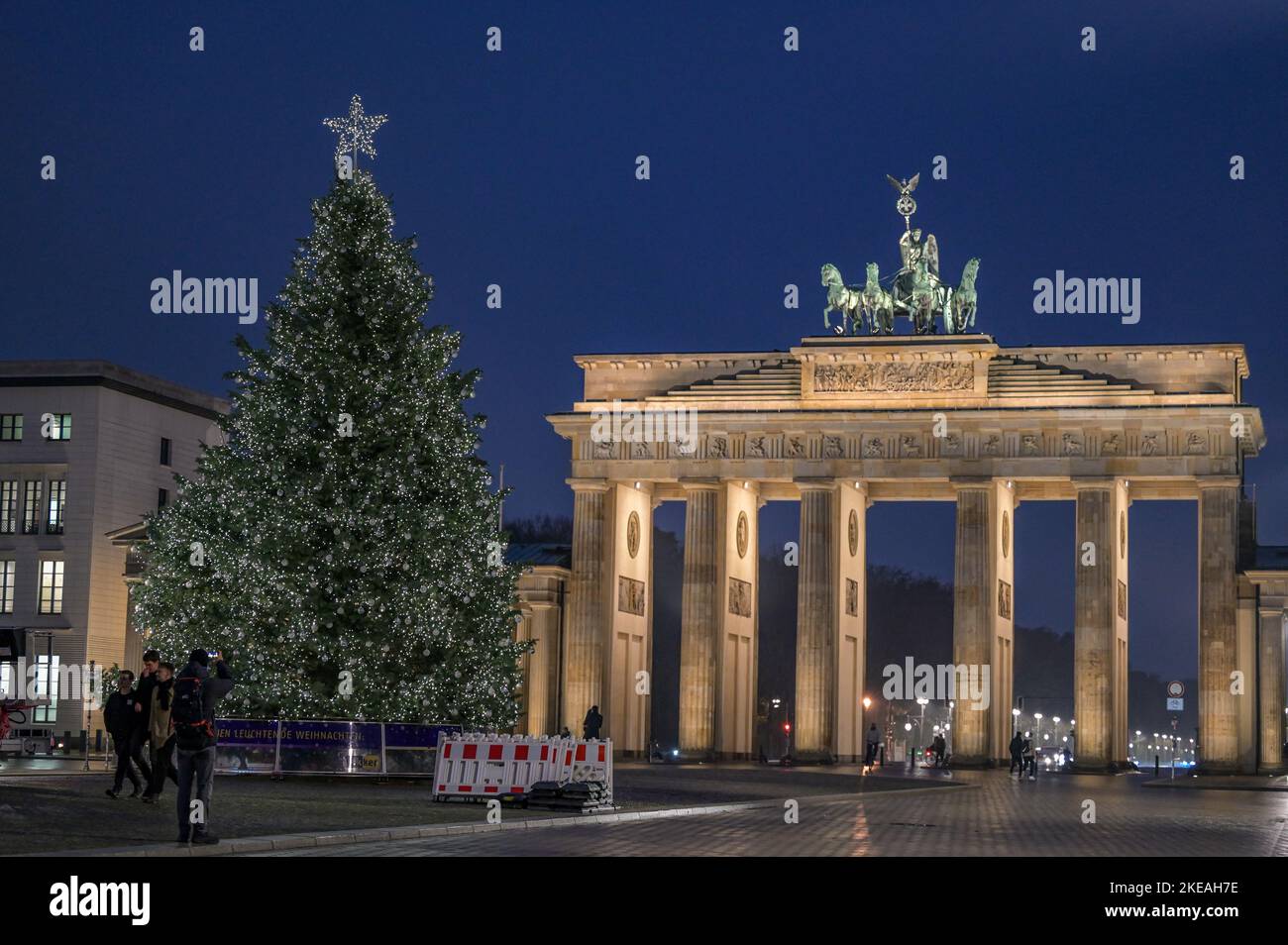 Weihnachtsbaum auf dem Pariser Platz in Berlin vor dem Brandenburger Tor Stockfoto