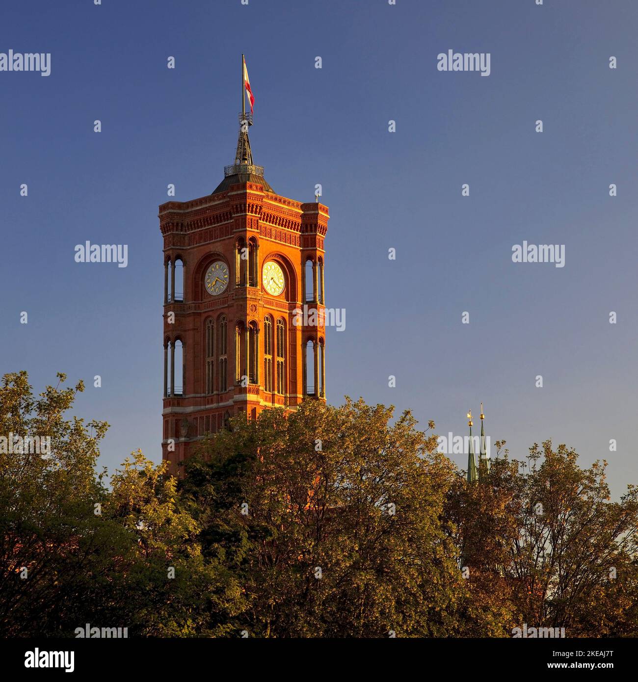 Rathausturm Rotes Rathaus im Abendlicht, Berlin Mitte, Deutschland, Berlin Stockfoto