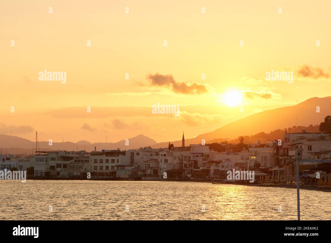Blick auf die Stadt Bodrum bei Sonnenuntergang Stockfoto