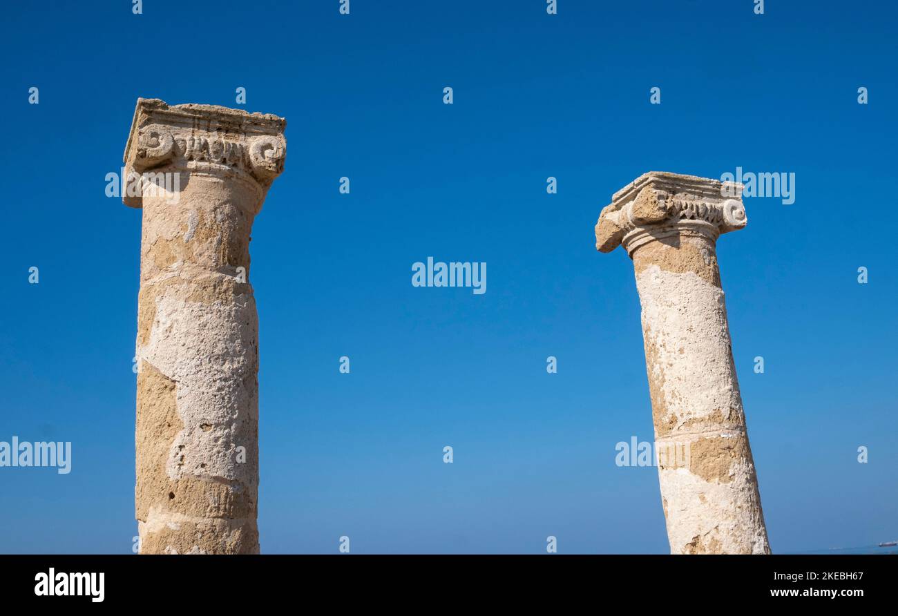 Römische Säulen Archäologische Stätte von Paphos, Kato paphos, Zypern. Stockfoto