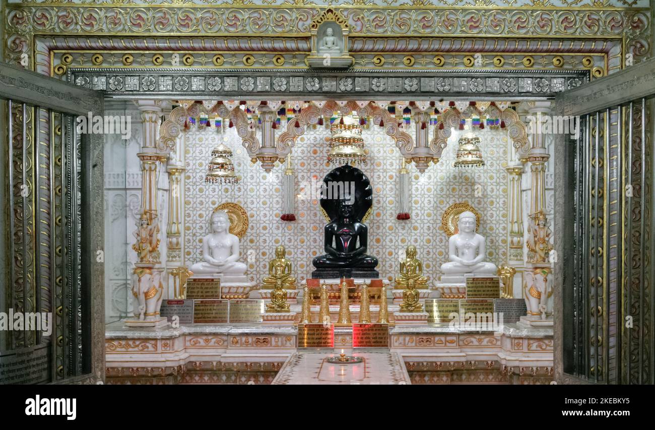 Jina-Bilder vom berühmten Gajaratha Digambar Jain-Tempel von Rohtak Stockfoto