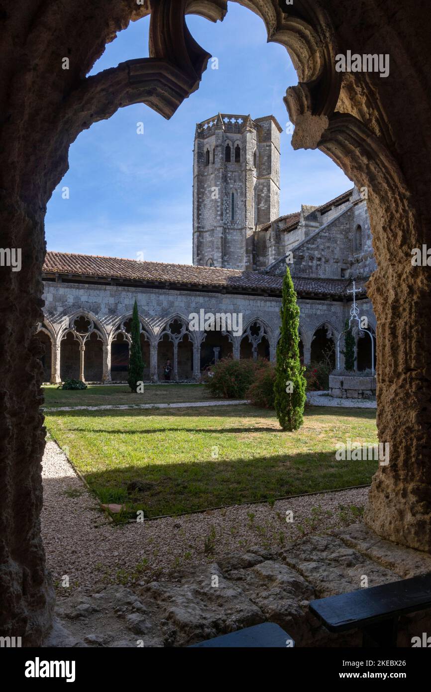 Die Stiftskirche Saint-Pierre de La Romieu ist ein Komplex, der aus einem Kreuzgang, einer Kirche, zwei Türmen und den Überresten eines alten Palastes besteht. Stockfoto