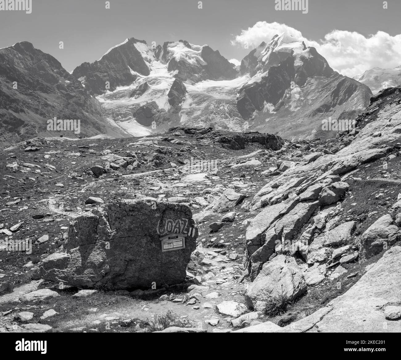 Der Piz Bernina und der Piz Roseg Gipfel - Schweiz. Stockfoto
