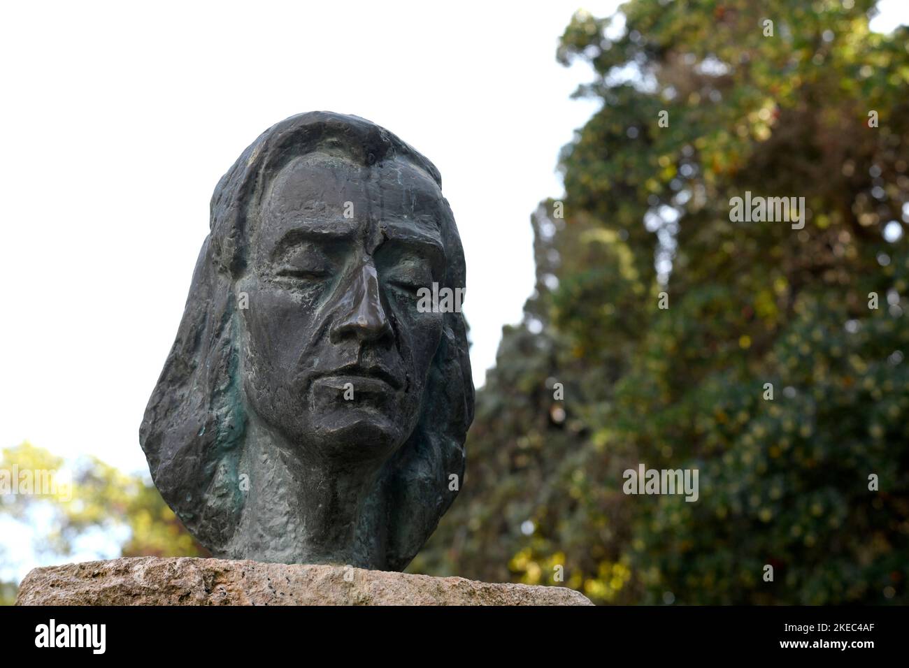 Büste des polnischen Musikers und Komponisten Frederic Chopin im Garten der Cartuja de Valldemossa auf Mallorca, Spanien. Stockfoto