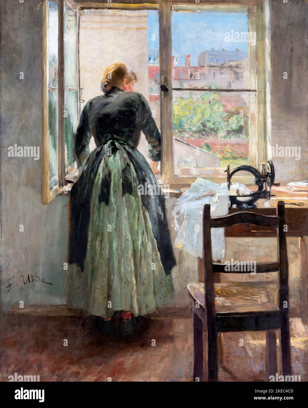Am Fenster des deutschen Künstlers Fritz von Uhde (1848-1911), Öl auf Leinwand, 1890/91 Stockfoto