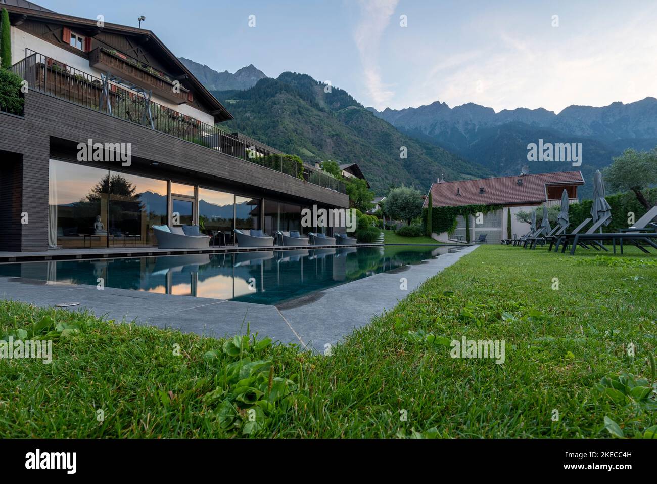 Sunrise, Hotel Mair am Ort, vier Sterne Hotel, Partschins, Südtirol, Südtirol, Italien Stockfoto