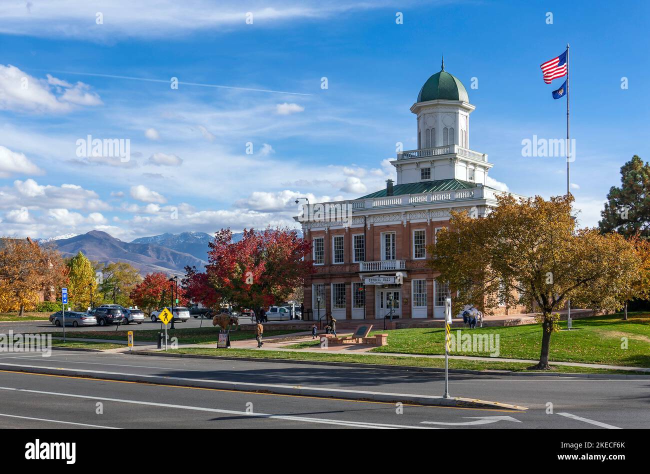 Das Rathaus von Salt Lake wurde zwischen 1864 und 1866 erbaut. Es war der Sitz des stadtrates und der Regierung des Utah Territory von Januar 1866 bis 1894. Bis 1915 wurde es dann als Polizeipräsidium genutzt Stockfoto