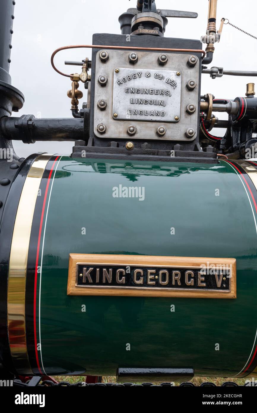 Tarrant Hinton.Dorset.Vereinigtes Königreich.August 25. 2022.Ein 1910 Robey Allzweck-Zugmotor namens King George V ist auf dem Display auf der Great Dor Stockfoto