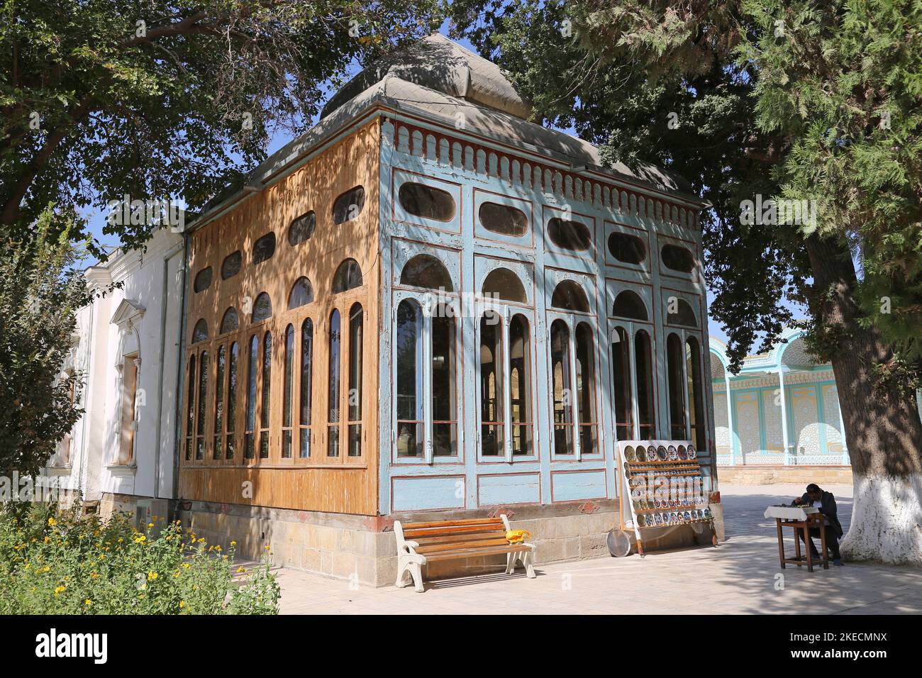 Teepavillon, Sitorai Mokhi Khosa (Palast der mondähnlichen Sterne) - der letzte Sommerpalast Emirs, Bukhara, Provinz Bukhara, Usbekistan, Zentralasien Stockfoto