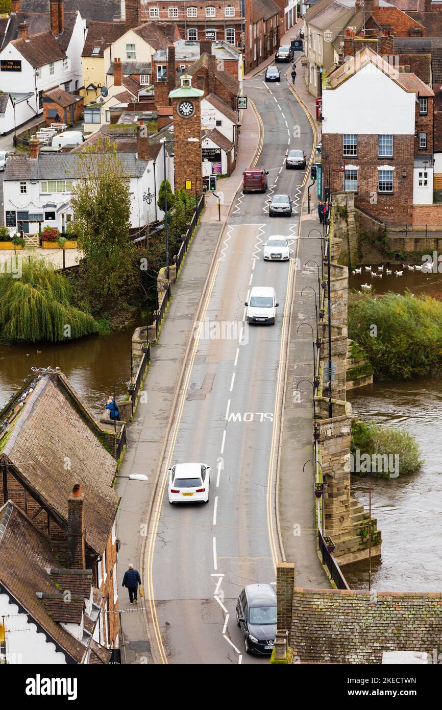 Bridgnord Road Brücke über den Fluss Severn. B4363. Von oben gesehen. Stockfoto